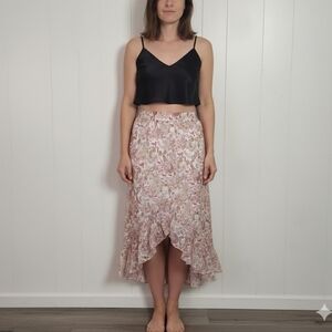 Y2K Ruffle Midi Skirt Pink Paisley 2000s Clubbing Party Fairycore Vintage Medium